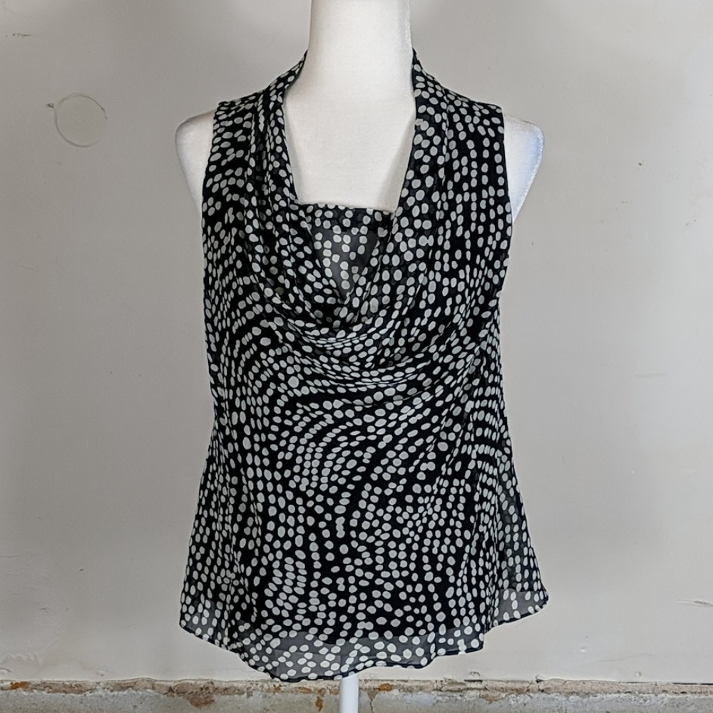 Ann Taylor dark Navy and white draped front top